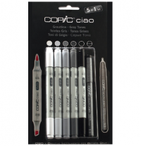 Copic Ciao Grey 6 набор маркеров с кистью, серые цвета + линер